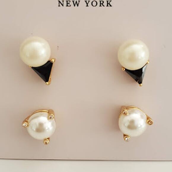 Kate Spade Two Pair Bundle Faux Pearl Earrings in Gold Tone Setting NWT on‎ Card - Picture 2 of 5